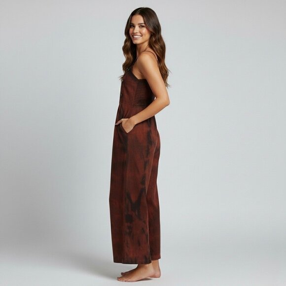 Vtg Forever 21 Custom Tie Dye Wide-Leg Linen Jumpsuit • Boho Hippie Y2K Coastal - Picture 7 of 16